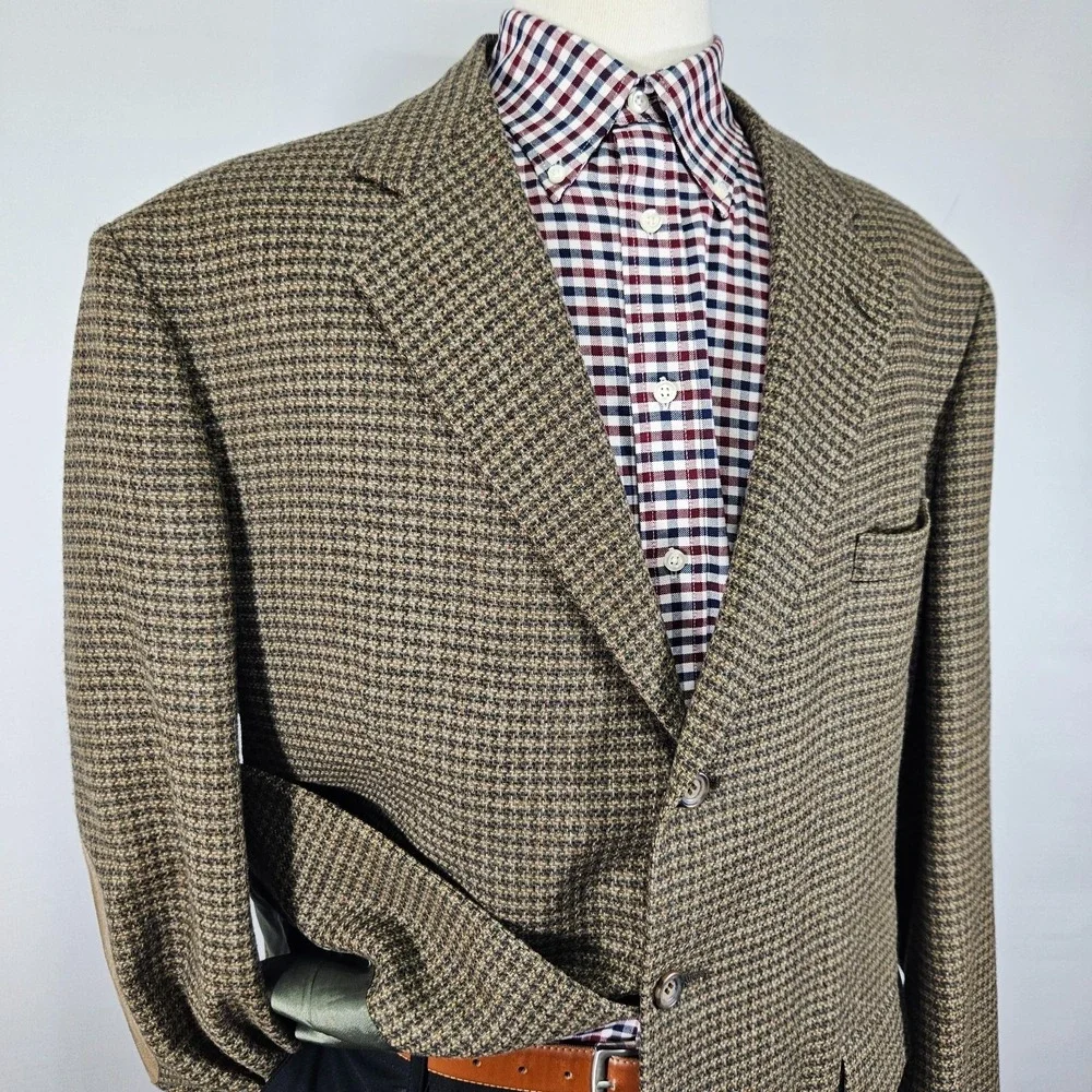 Stafford Men's Tweed Sport Coat Blazer‎ Three Button Brown Lambs Wool 48L